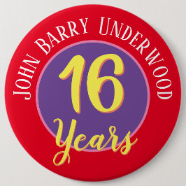 16e Birthday-badge aan personaliseren. Ronde Button 6,0 Cm