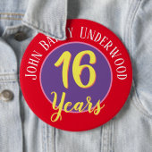 16e Birthday-badge aan personaliseren. Ronde Button 6,0 Cm (In situ)