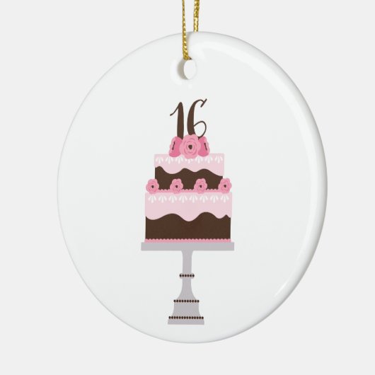 16e Birthday Cake Keramisch Ornament (Links)