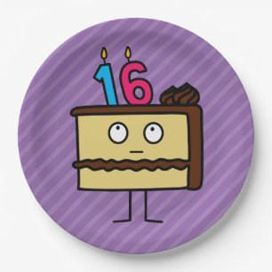 16e Birthday Cake met kaarsen Papieren Bordje