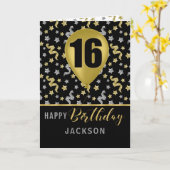 16e Birthday Gold- en Silver Confetti-ballon Kaart (Gele Bloem)