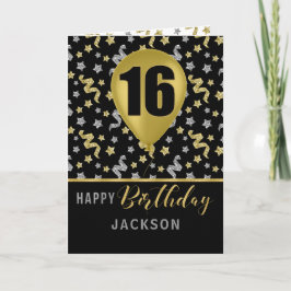 16e Birthday Gold- en Silver Confetti-ballon Kaart