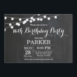 16e Birthday Invitation Chalkboard Kaart<br><div class="desc">16de Uitnodiging van de Zeerdag met de Achtergrond van het Chalkboard van de Lichten van het Koord. 13e 15e 16e 18e 21e 30e 40e 50e 60e 70e 90e 100e, elke leeftijd. Voor verdere aanpassing, te klikken gelieve de knoop "van de Aanpassing het"en ons ontwerphulpmiddel te gebruiken om deze sjabloon te...</div>