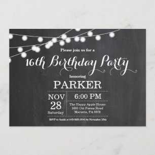 16e Birthday Invitation Chalkboard Kaart