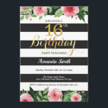 16e Birthday Invitation Teen. Floral Gold Black Kaart<br><div class="desc">16e verjaardag uitnodiging voor een meisje van tien. Zoete zestien. Zwarte en gouden feestdag uitnodiging. Gold Glitter. Roze Waterverf bloem. Zwarte en witte strepen. Afdrukbaar digitaal. Voor verdere aanpassing,  te klikken gelieve de knoop "van de Aanpassing het"en ons ontwerphulpmiddel te gebruiken om deze sjabloon te wijzigen.</div>