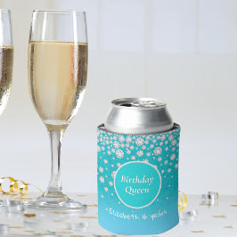 16e Birthday koningin diamant blauwgroen glitter g Blikjeskoeler