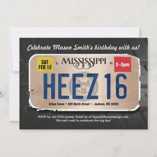 16e Birthday Mississippi Uitnodiging voor licentie (Voorkant)