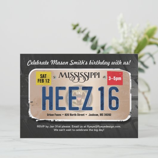 16e Birthday Mississippi Uitnodiging voor licentie (Staand voorkant)