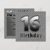 16e BIRTHDAY PARTIJINVITATIE - METAAL Kaart (Voorkant / Achterkant)