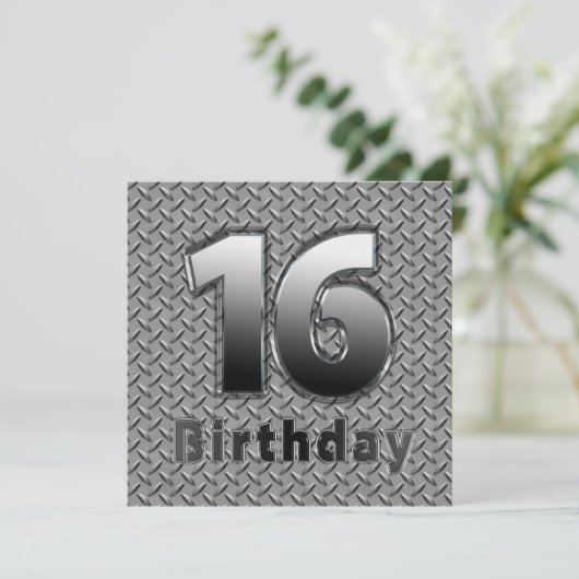 16e BIRTHDAY PARTIJINVITATIE - METAAL Kaart (Staand voorkant)
