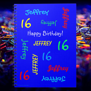 16e Birthday Party Blue Guest Book, Name, Spiral Notitieboek