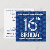 16e Birthday Party Modern Geometric Navy W1831 Kaart (Voorkant / Achterkant)