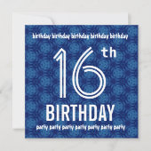 16e Birthday Party Modern Geometric Navy W1831 Kaart (Voorkant)