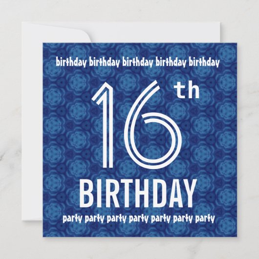 16e Birthday Party Modern Geometric Navy W1831 Kaart (Voorkant)