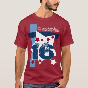 16e BIRTHDAY RED WHITE BLUE Aangepast jaar V11BE T-shirt