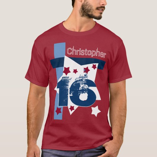 16e BIRTHDAY RED WHITE BLUE Aangepast jaar V11BE T-shirt (Voorkant)