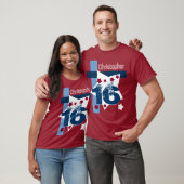 16e BIRTHDAY RED WHITE BLUE Aangepast jaar V11BE T-shirt (Unisex)