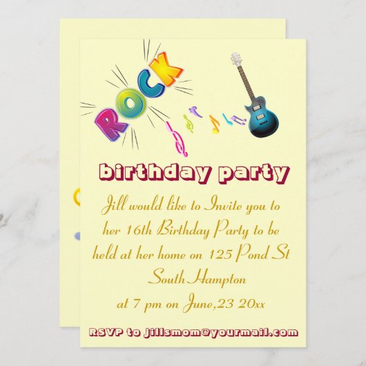 16e Birthday rock nodigcard. Kaart (Voorkant / Achterkant)