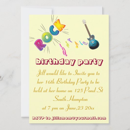 16e Birthday rock nodigcard. Kaart (Voorkant)
