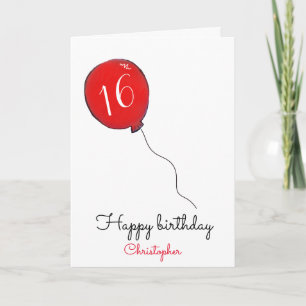 16e Birthday rode ballon Kaart