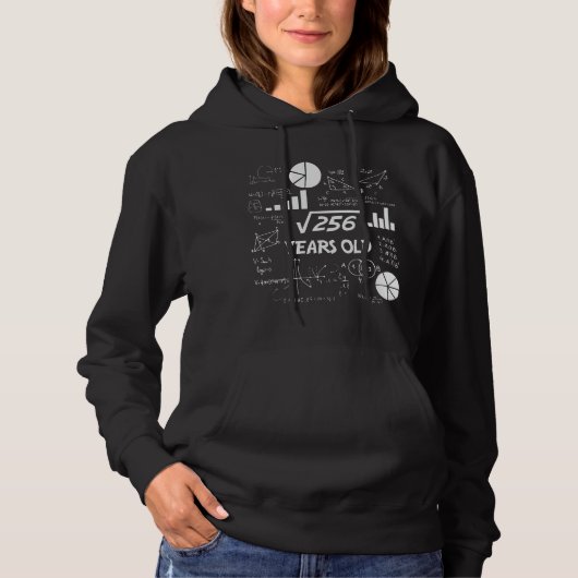 16e Birthday Square Root Wiskunde 16 jaar oude dag Hoodie (Voorkant)