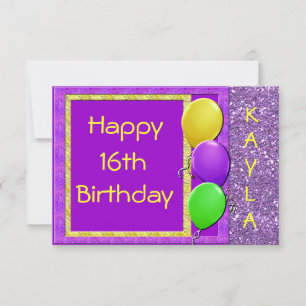 16e Bling Birthday Invitation PAARS GEPERSONALISEE Kaart