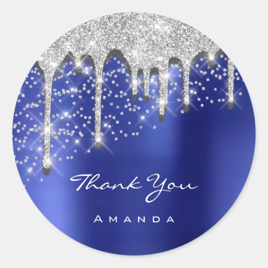 16e Bridal Black Glitter 3D Royal Blue Ronde Sticker (Voorkant)