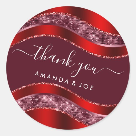 16e Bridal Burgundy Red Glitter Ronde Sticker (Voorkant)