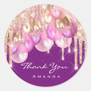 16e Bridal Glitter Ballons Paars Pink Ronde Sticker