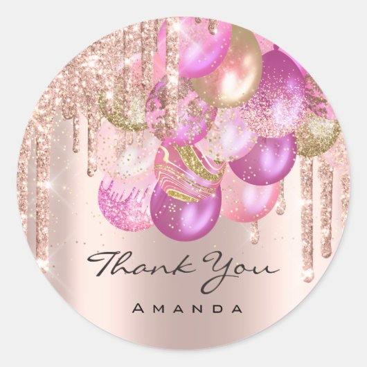 16e Bridal Roos Glitter Ballon Confett Ronde Sticker (Voorkant)