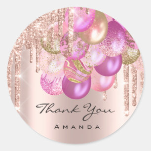 16e Bridal Roos Glitter Ballon roze Ronde Sticker