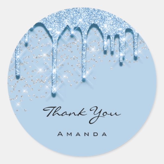 16e Bridal Silver Glitter 3D Blue BABY Ronde Sticker (Voorkant)