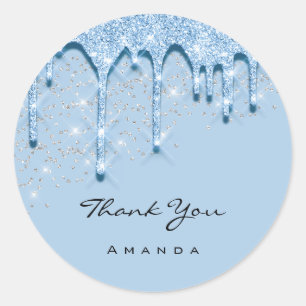 16e Bridal Silver Glitter 3D Blue BABY Ronde Sticker