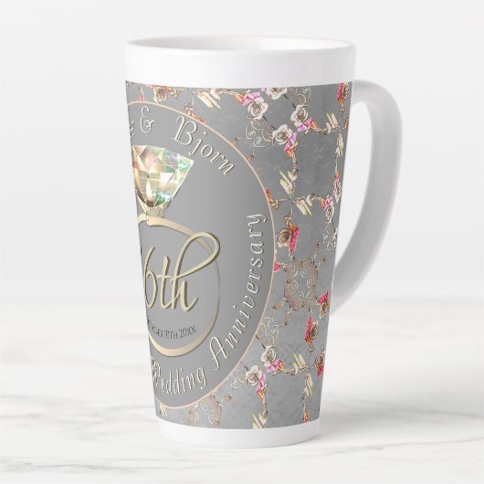 16e bruiloft Jubileum Peridot & Silver Latte M Latte Mok (Rechterhoek)