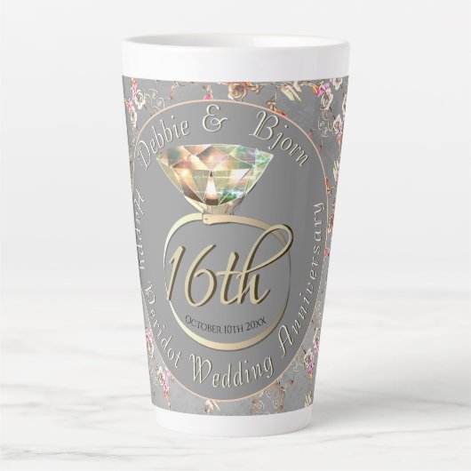 16e bruiloft Jubileum Peridot & Silver Latte M Latte Mok (Voorkant)