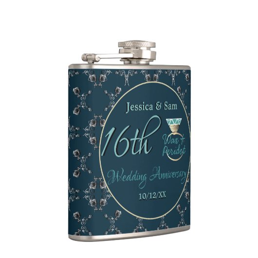 16e bruiloft Jubileum Peridot Silvery Heupfles (Rechts)