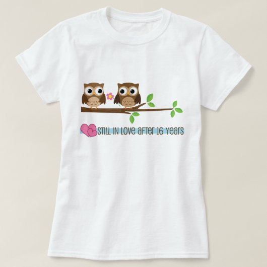 16e bruiloft Jubileum Uilen T-shirt (Design voorkant)