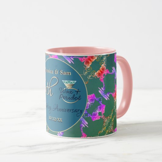 16e bruiloft Jubileum Wax, Statice & Peridot Mok (Voorkant rechts)