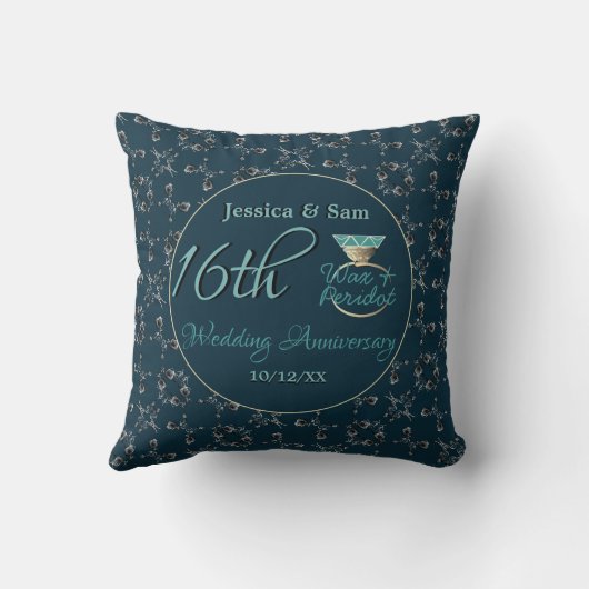 16e bruiloft Jubileum Zilver & Indigo Kussen (Achterkant)