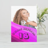 16e Disco Ball Modern Paarse Verjaardag uitnodigin Kaart (Staand voorkant)