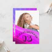 16e Disco Ball Modern Paarse Verjaardag uitnodigin Kaart (Voorkant / Achterkant in situ)