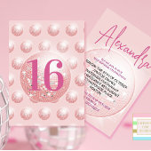 16e Disco Ball Modern Roze Verjaardag uitnodiging