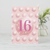 16e Disco Ball Modern Roze Verjaardag uitnodiging (Staand voorkant)