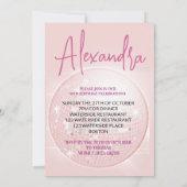 16e Disco Ball Modern Roze Verjaardag uitnodiging (Achterkant)