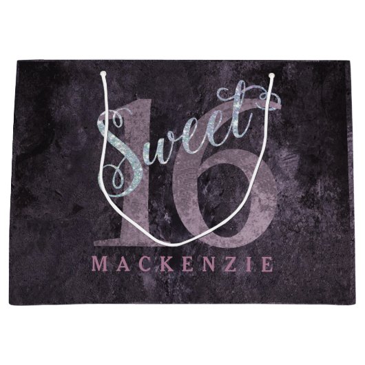 16e Dusty Pink Rose | Sweet 16 zilveren glitter | Large Cadeautasje (Voorkant)