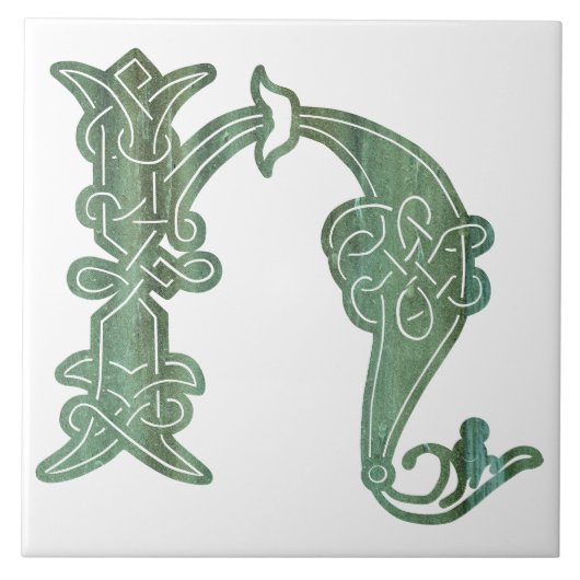 16e eeuw Celtic Knot Decorative Capital H Tegeltje (Voorkant)