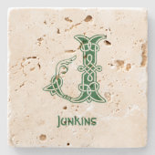 16e eeuw Celtic Knot Decorative Capital J Stenen Onderzetter (Voorkant)