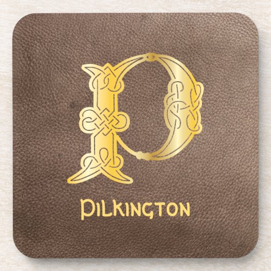 16e eeuw Celtic Knot Decorative Capital P Bier Onderzetter (Voorkant)