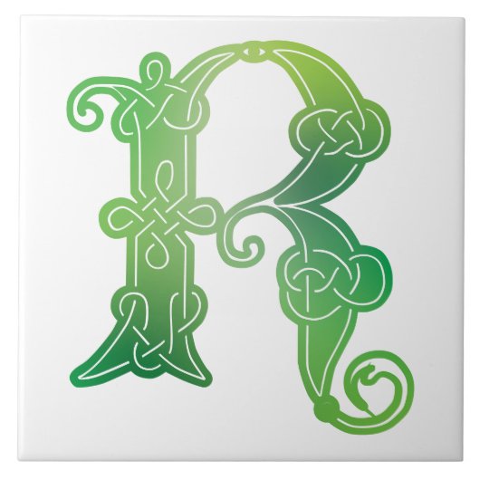 16e eeuw Celtic Knot Decorative Capital R Tegeltje (Voorkant)