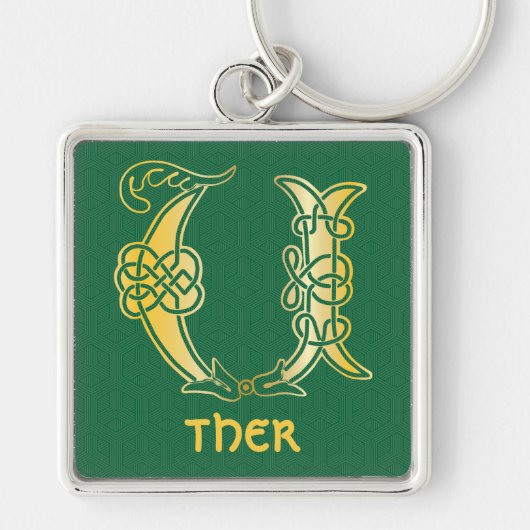 16e eeuw Celtic Knot Decorative Capital U Sleutelhanger (Voorkant)